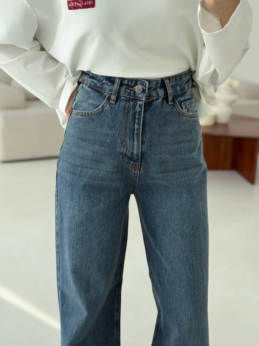 Wide Leg Koyu Mavi Jean - Görsel 2