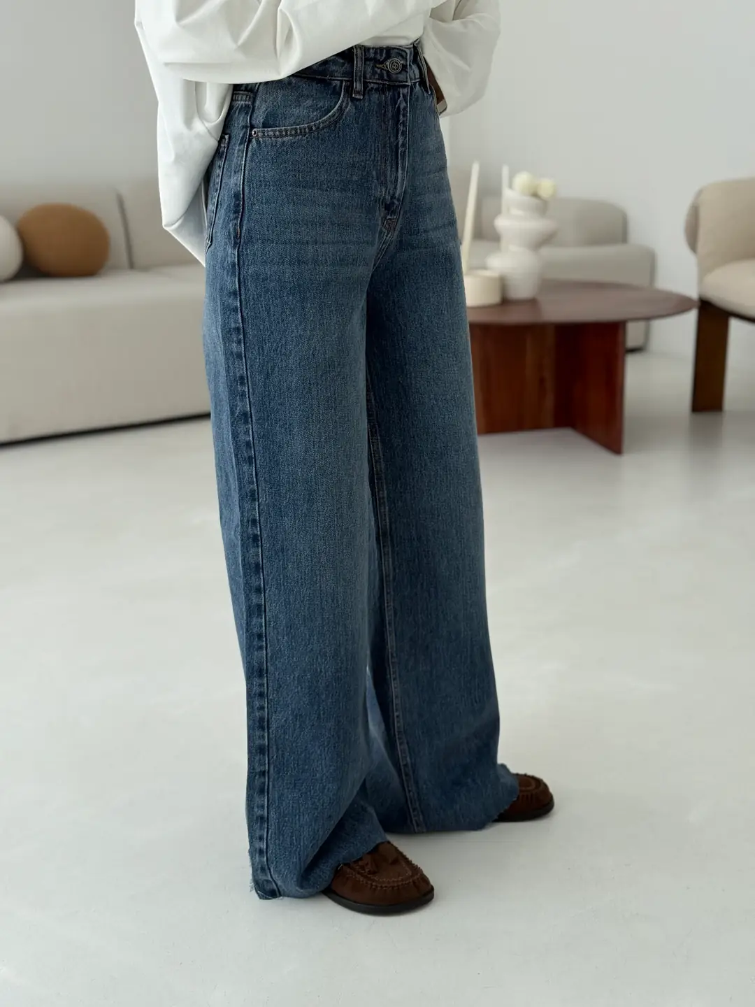Wide Leg Koyu Mavi Jean - Görsel 4
