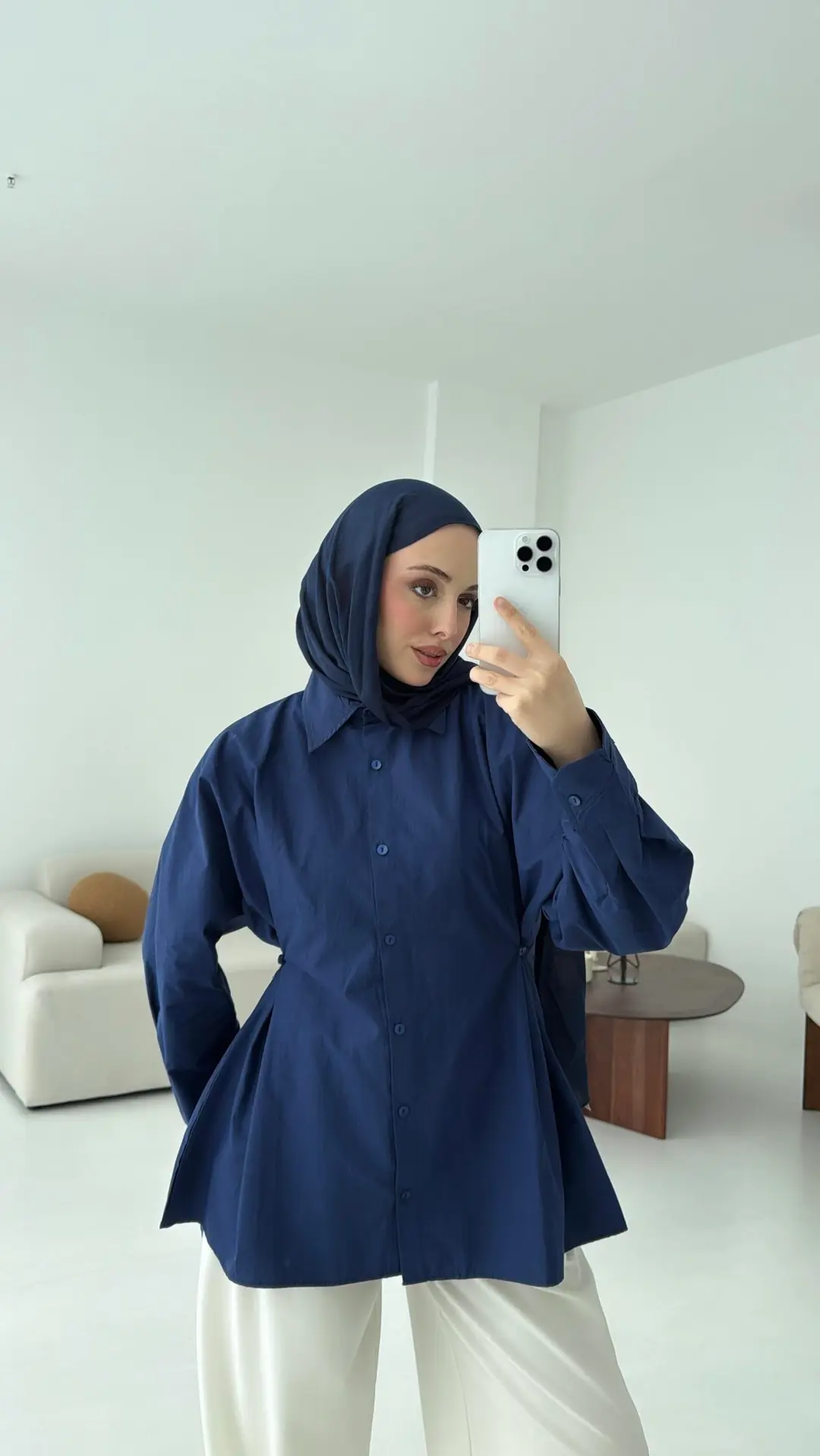 Yanları Düğmeli Gömlek Lacivert - Görsel 2